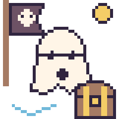 Pixel art Fantôme en aventure pirate, grille 40 × 40