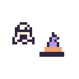 Pixel art Fantôme simple 10 × 10 et Chapeau de sorcière simple 10 × 10, grille 32 × 32