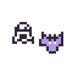 Pixel art Fantôme simple 10 × 10 et Chauve-souris simple 10 × 10, grille 32 × 32
