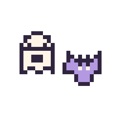 Pixel art Fantôme simple 12 × 12 et Chauve-souris simple 10 × 10, grille 32 × 32