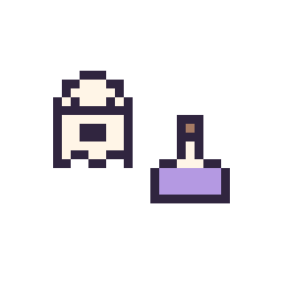 Pixel art Fantôme simple 12 × 12 et Potion simple 10 × 10, grille 32 × 32