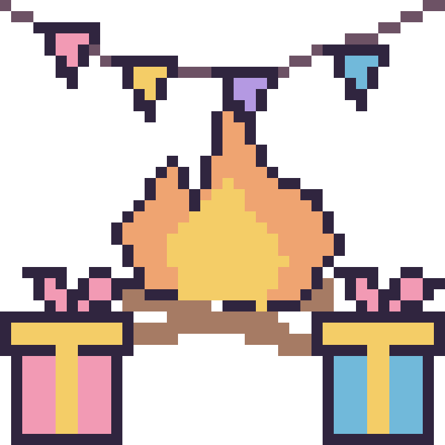 Modèle de pixel art Feu de camp pour un anniversaire sur une grille de 40 par 40 cases