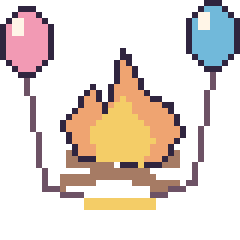 Pixel art Feu de camp avec des ballons, grille 40 × 40