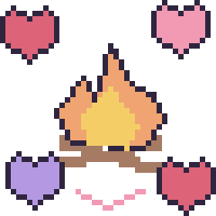 Pixel art Feu de camp avec des cœurs, grille 40 × 40