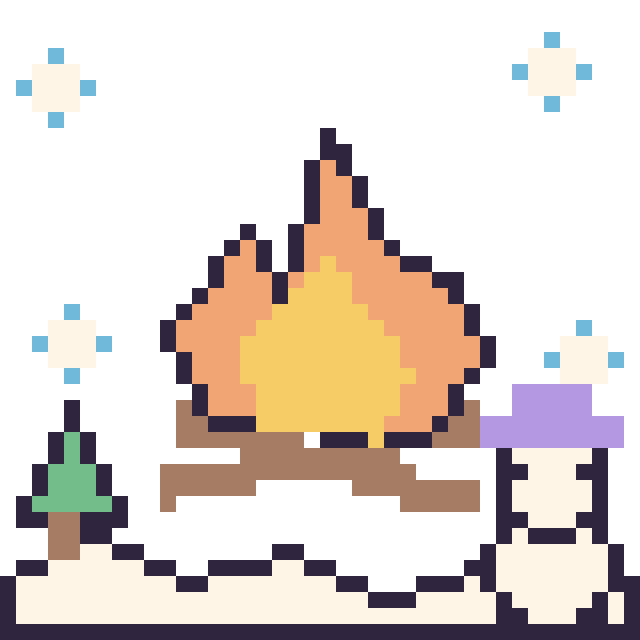 Modèle de pixel art Feu de camp en hiver sur une grille de 40 par 40 cases