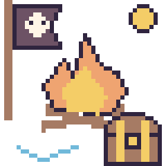 Pixel art Feu de camp en aventure pirate, grille 40 × 40