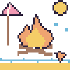 Pixel art Feu de camp à la plage, grille 40 × 40