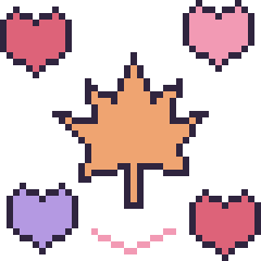 Pixel art Feuille d'érable avec des cœurs, grille 40 × 40