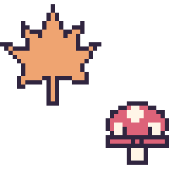 Pixel art Feuille d'érable et Champignon kawaii 16 × 16, grille 40 × 40