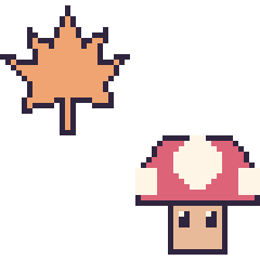 Pixel art Feuille d'érable et Champignon Mario, grille 48 × 48
