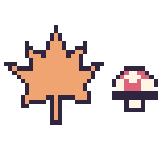Modèle de pixel art Feuille d'érable et Champignon simple 12 × 12 sur une grille de 40 par 40 cases