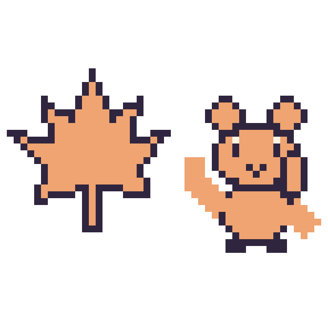 Modèle de pixel art Feuille d'érable et Écureuil qui fait coucou sur une grille de 48 par 48 cases