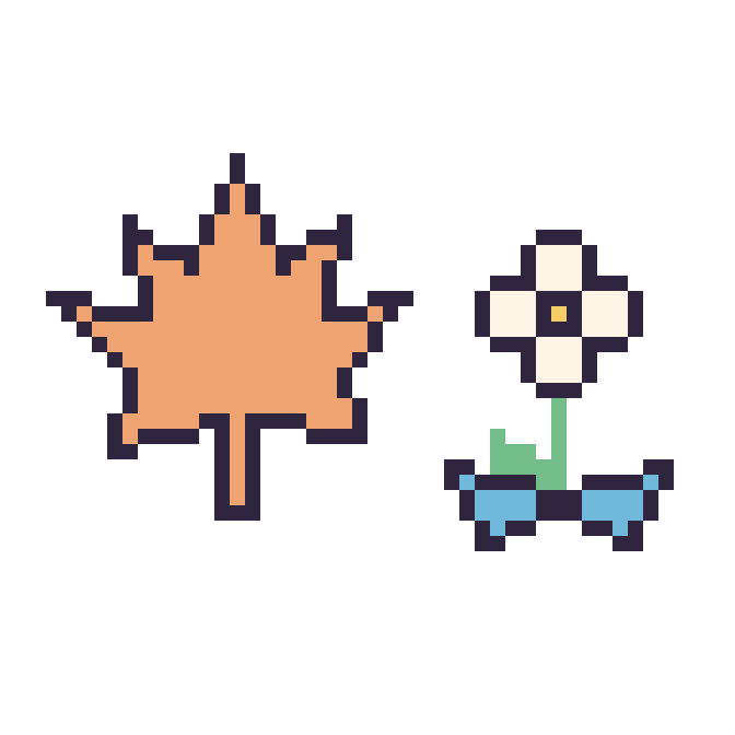 Modèle de pixel art Feuille d'érable et Marguerite avec un nœud sur une grille de 48 par 48 cases