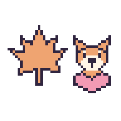 Pixel art Feuille d'érable et Renard avec un cœur, grille 48 × 48