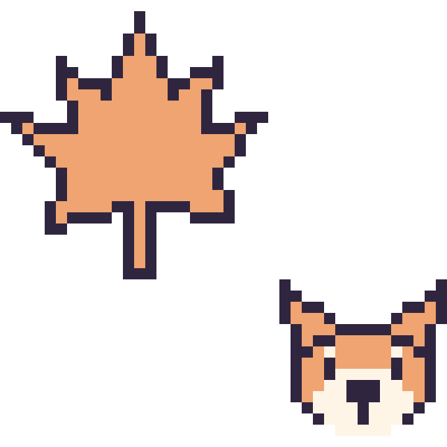 Modèle de pixel art Feuille d'érable et Renard en portrait sur une grille de 40 par 40 cases