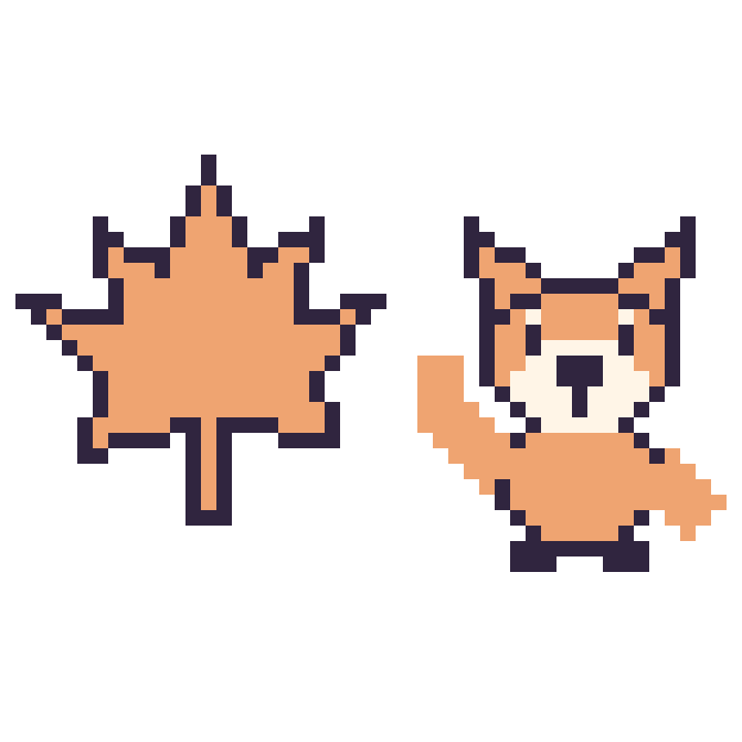 Modèle de pixel art Feuille d'érable et Renard qui fait coucou sur une grille de 48 par 48 cases
