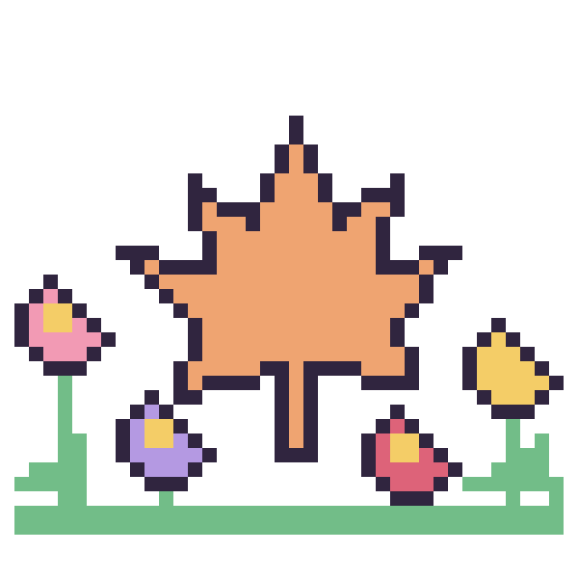 Modèle de pixel art Feuille d'érable dans le jardin sur une grille de 40 par 40 cases