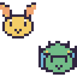Pixel art Feunnec mini et Fantyrm mini, grille 32 × 32