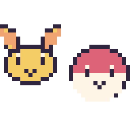 Pixel art Feunnec mini et Voltorbe mini, grille 32 × 32