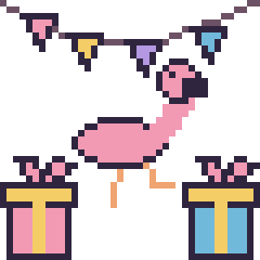 Pixel art Flamant rose pour un anniversaire, grille 40 × 40