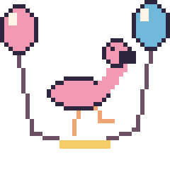 Pixel art Flamant rose avec des ballons, grille 40 × 40