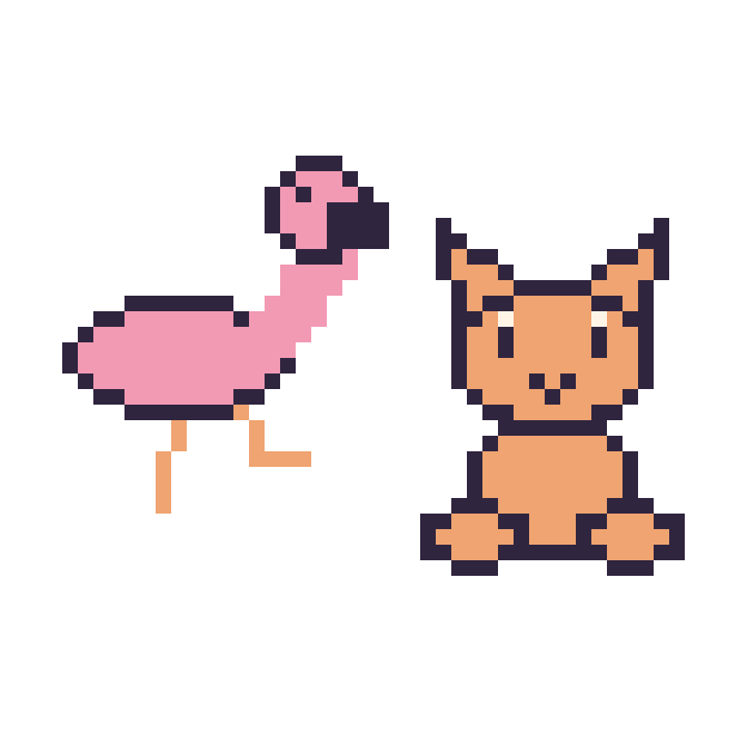 Modèle de pixel art Flamant rose et Chat assis sur une grille de 48 par 48 cases