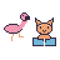 Pixel art Flamant rose et Chat avec un livre, grille 48 × 48
