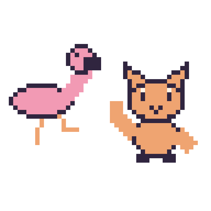 Modèle de pixel art Flamant rose et Chat qui fait coucou sur une grille de 48 par 48 cases