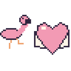 Pixel art Flamant rose et Cœur ailé, grille 48 × 48
