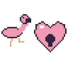 Pixel art Flamant rose et Cœur cadenas, grille 48 × 48