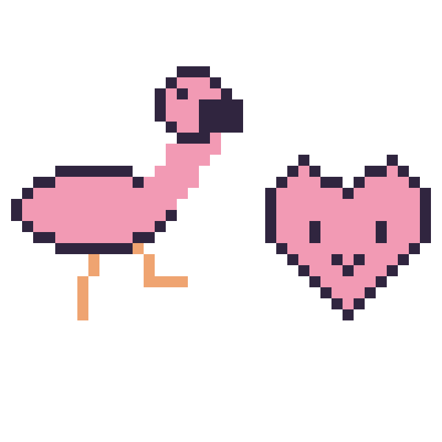 Modèle de pixel art Flamant rose et Cœur kawaii 16 × 16 sur une grille de 40 par 40 cases