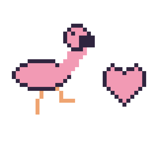 Modèle de pixel art Flamant rose et Cœur simple 12 × 12 sur une grille de 40 par 40 cases