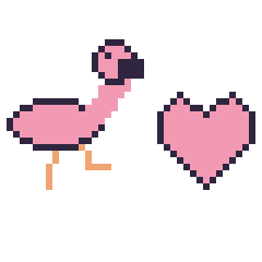 Pixel art Flamant rose et Cœur simple 16 × 16, grille 40 × 40