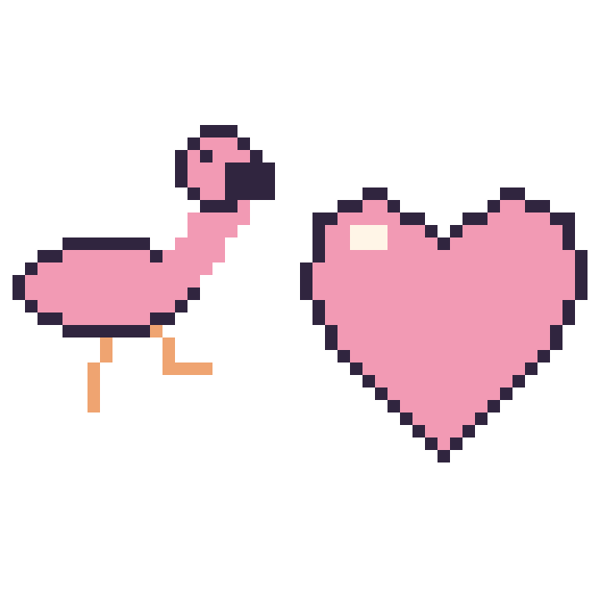 Modèle de pixel art Flamant rose et Cœur sur une grille de 48 par 48 cases