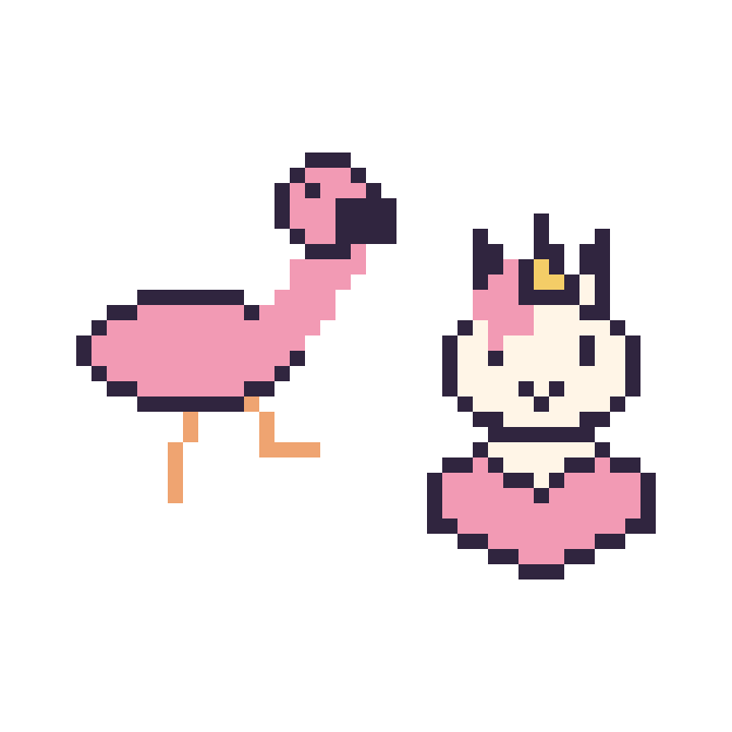 Modèle de pixel art Flamant rose et Licorne avec un cœur sur une grille de 48 par 48 cases