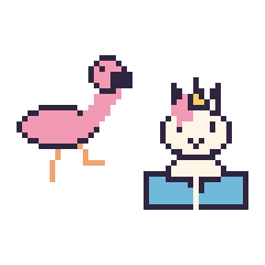 Pixel art Flamant rose et Licorne avec un livre, grille 48 × 48