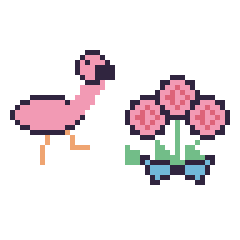 Pixel art Flamant rose et Rose en bouquet, grille 48 × 48