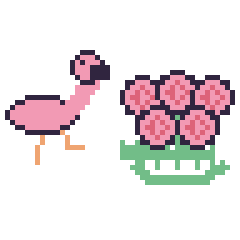 Pixel art Flamant rose et Rose en couronne, grille 48 × 48