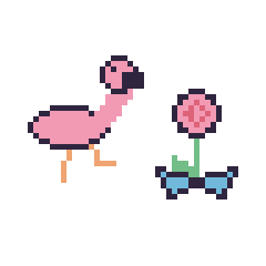 Pixel art Flamant rose et Rose avec un nœud, grille 48 × 48