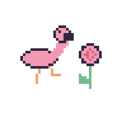 Pixel art Flamant rose et Rose tige fleurie, grille 48 × 48