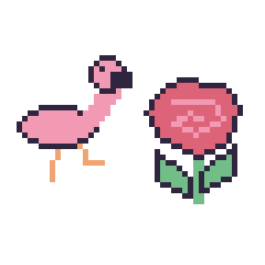 Pixel art Flamant rose et Rose, grille 48 × 48