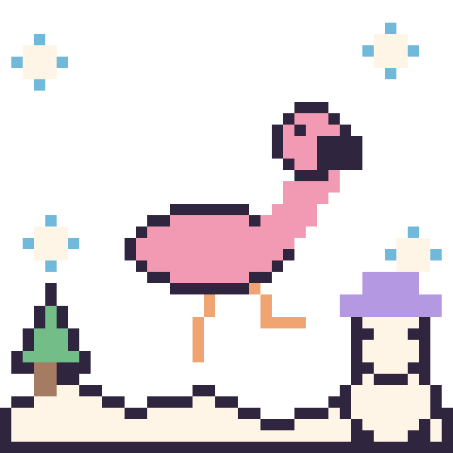 Modèle de pixel art Flamant rose en hiver sur une grille de 40 par 40 cases