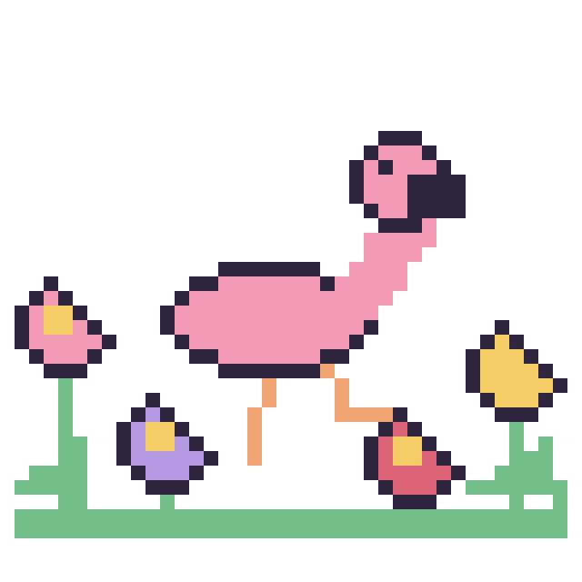 Modèle de pixel art Flamant rose dans le jardin sur une grille de 40 par 40 cases
