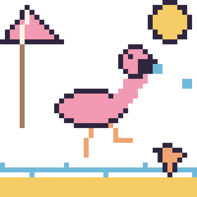 Modèle de pixel art Flamant rose à la plage sur une grille de 40 par 40 cases