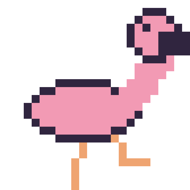 Modèle de pixel art Flamant rose sur une grille de 24 par 24 cases