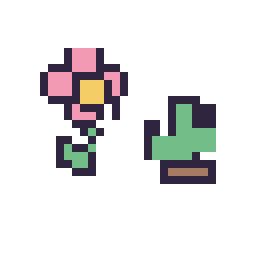 Pixel art Fleur kawaii 16 × 16 et Cactus simple 12 × 12, grille 32 × 32