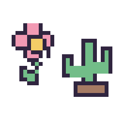 Pixel art Fleur kawaii 16 × 16 et Cactus simple 16 × 16, grille 32 × 32