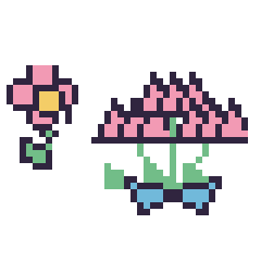Pixel art Fleur kawaii 16 × 16 et Lotus en bouquet, grille 40 × 40