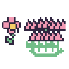 Pixel art Fleur kawaii 16 × 16 et Lotus en couronne, grille 40 × 40
