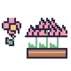Pixel art Fleur kawaii 16 × 16 et Lotus en jardinière, grille 40 × 40